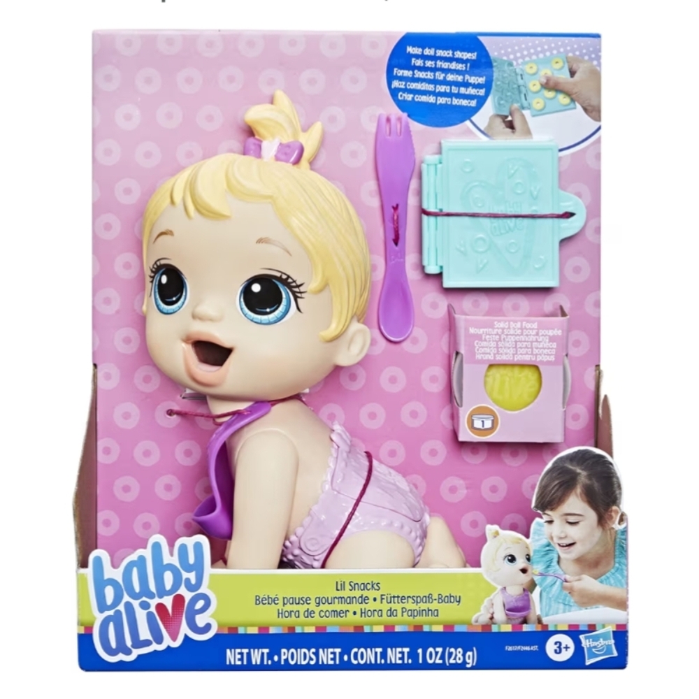 NWT Baby Alive Lil Snacks Doll with Blonde Hair